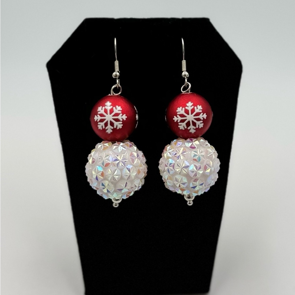 Homemade Elegant Red and White Snowflake Earrings